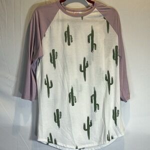 Lularoe Womens Large Cactus Print Raglan Pink‎ Sleeve Tunic L Rodeo Western